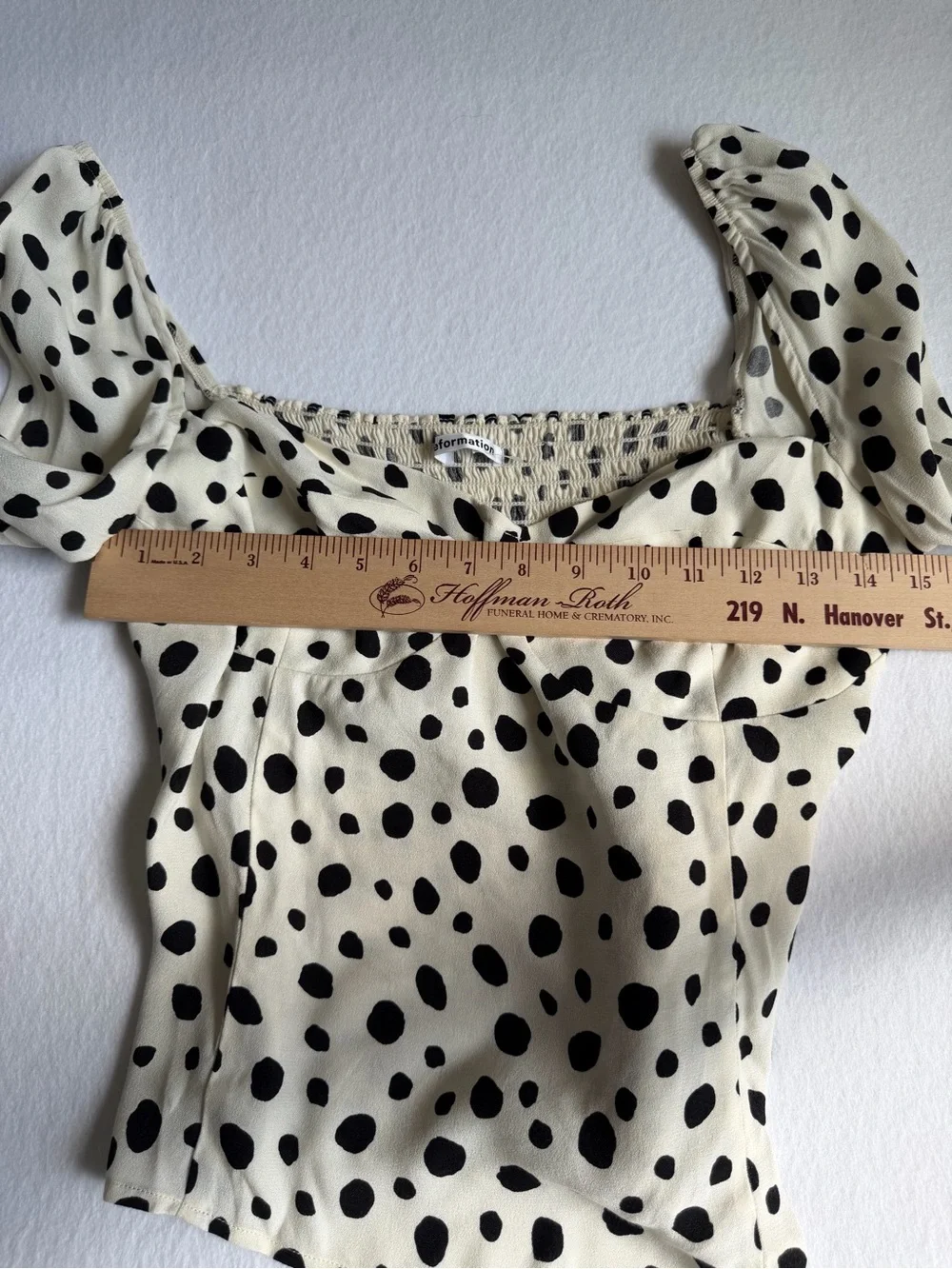 Reformation Reign Cream Black Polka Dot Puff Sleeve Smocked Top 12 Dalmation